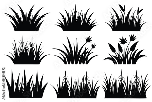 set of grass line art silhouette vector illustration