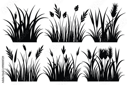 set of grass line art silhouette vector illustration