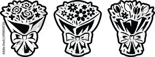 Charming Floral Bouquet Embroidery Patches with Decorative Bow Accents