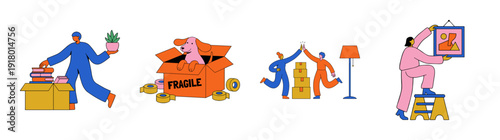 Flat Vector Relocation and Home Moving Character Element Kit for Real Estate Services