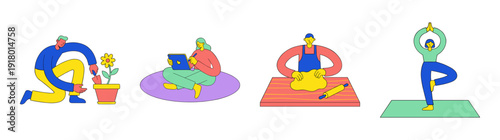 Flat Vector Lifestyle Hobbies Character Element Kit for Wellness and Creative Productivity Designs