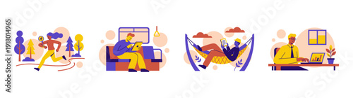 Flat Vector Modern Lifestyle Activity Element Kit for Productivity and Wellness Concept Design