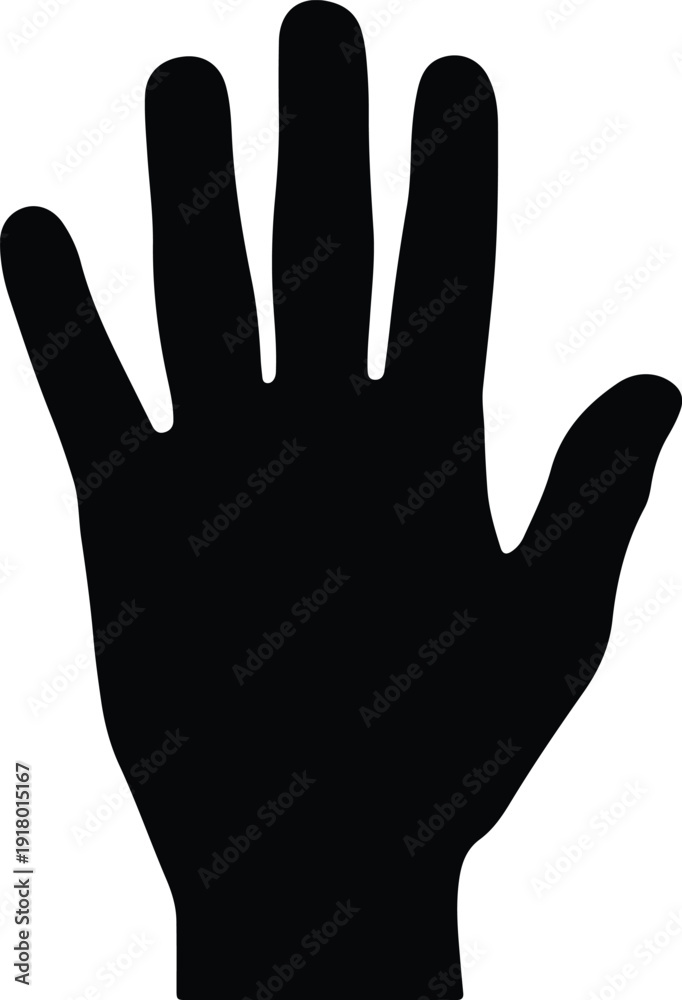 Fototapeta premium silhouette open human hand showing five fingers on white background vector design