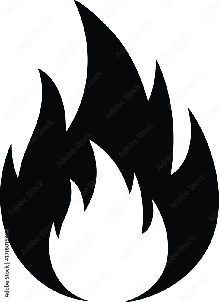 Fototapeta premium silhouette simple black fire flame icon on white background vector design