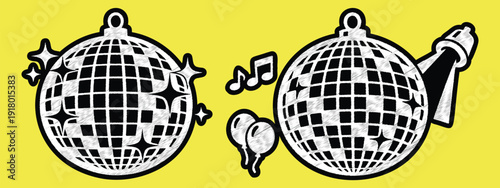Retro Disco Ball Embroidery Clipart: Sparkle Music Party Design Set