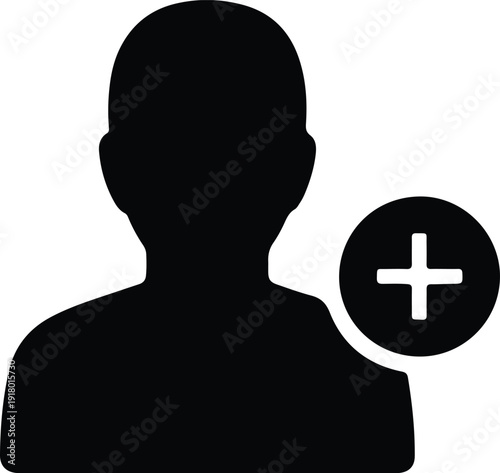silhouette user icon with plus sign for adding new contact vector design