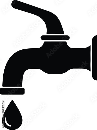 silhouette water tap faucet with single droplet for plumbing conservation vector design