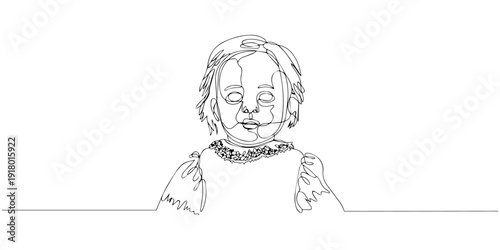 Foto continuous One Line Drawing of Creepy Doll Girl Illustration for Halloween
