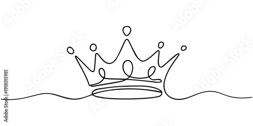 Continuous One Line Drawing of Crown icon vector. royal crown symbol. vector illustration.
