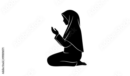 Muslim woman prayer silhouette vector in kneeling dua pose