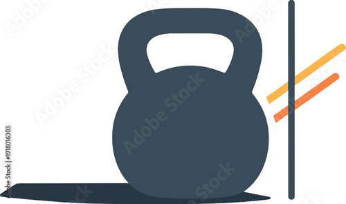 Kettlebell silhouette presented as aref ined up right product pose with cle anfitnessequipmentl ines positi oned in the right