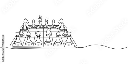 Continuous one line drawing of Chess Day celebrates. Single line drawing illustration of Game of strategy and intellect. one line Icon drawing