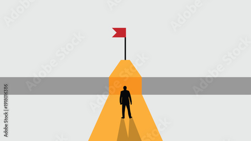 Business Man Facing and Obstacle While Reaching a Goal. People dealing with difficulties at work vector art
