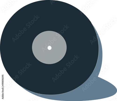 V inylrec ord silhouette ly ing flat top down view withcircul ar outl ine andcenterhole cle arlydef ined positi oned in the left