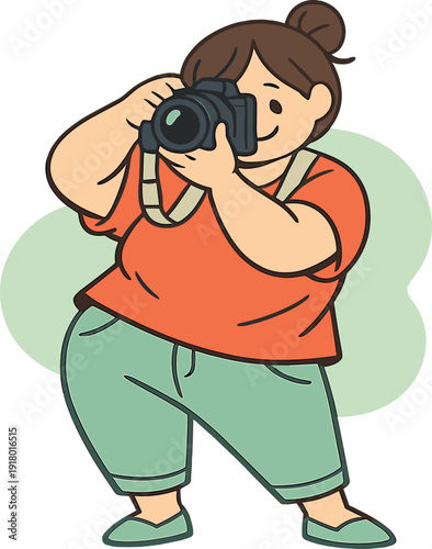 Warm person takes photos with a camera, weight shifting as the camera tilts and hands adjust grip | taking photos camera, flat