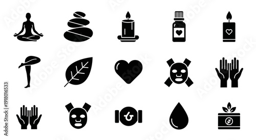 Wellness and Self Care Silhouette Icons Set – Solid Black Health Vector Collection