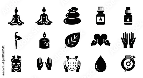 Wellness and Self Care Silhouette Icons Set – Solid Black Health Vector Collection
