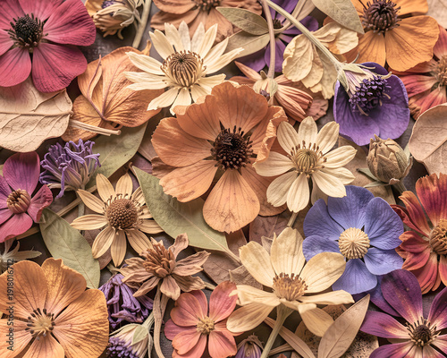 Colorful dried exotic flowers background