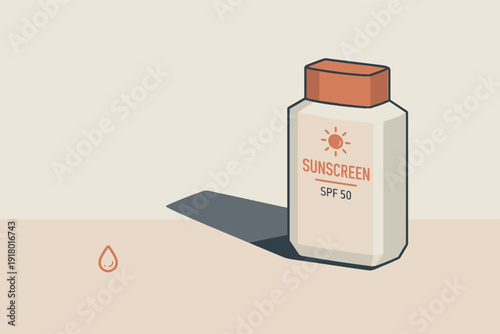 Sunscreenbottlebl ank inc almthreequ arter viewshow ingsubtlevolume us ingdiscrete fl atf acesf orbottle and cap positi oned in