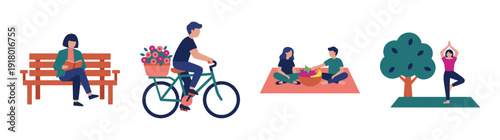 Flat Vector Outdoor Leisure Activities Graphic Set for Wellness and Urban Park Lifestyle Branding