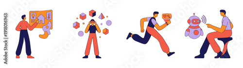 Flat Vector Human Technology Interaction Illustration Set for Smart Home and Future Lifestyle Graphics