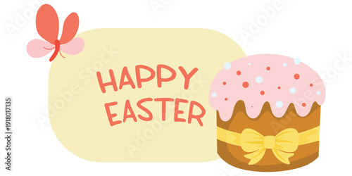Easter Cake Greeting Banner. Festive Cake Easter Message. Floral Easter Cake Design