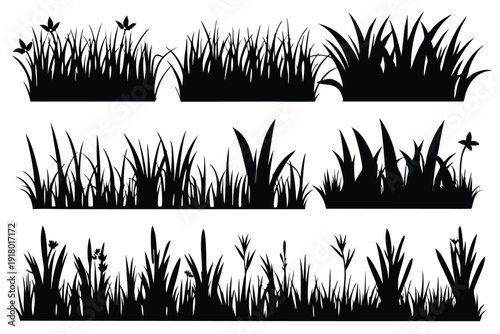 set of grass line art silhouette vector illustration