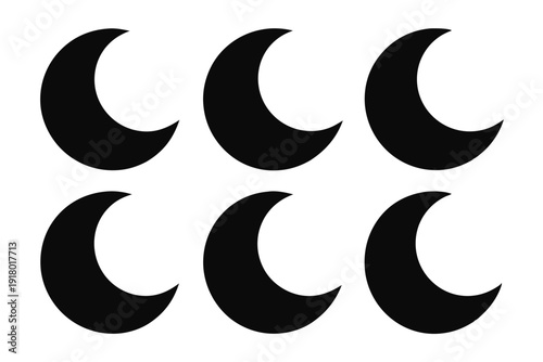 set of crescent moon icon line art silhouette vector illustration