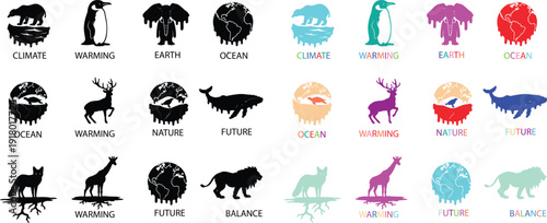 Animal Silhouettes in Various Styles and Colors for Environmental Awareness