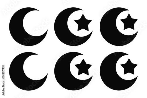 set of crescent moon icon line art silhouette vector illustration