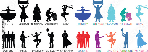 Dancing Silhouettes in Modern Minimalist Style with Bright Vibrant Colors on White Background for Dance Studio