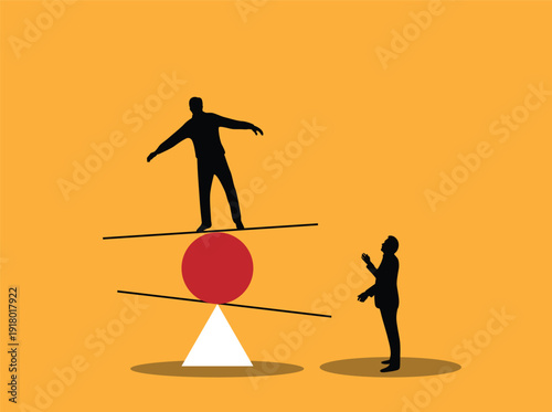 Silhouettes of Business People and Seesaw Balance. White collar workers solving problems and achieving success at work