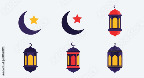 Celebrating Ramadhan with lanterns and crescent moon symbols in a festive illustration