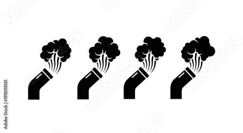 Hands holding black smoke fumes against a white background.