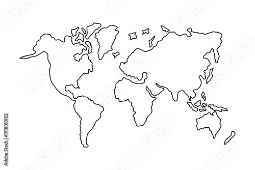 Outline of the Earth's Continents and Oceans, a Global Map Illustration Representing International Geography and World Exploration