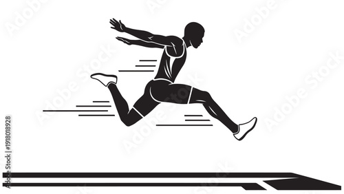 Dynamic silhouette of a sprinter in mid stride during a race on track.