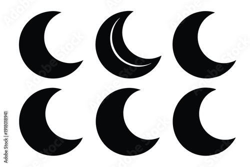 set of crescent moon icon line art silhouette vector illustration