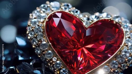Heart-shaped gemstone jewelry: A breathtaking close-up showcases a heart-shaped, fiery red gemstone pendant, intricately framed with smaller.