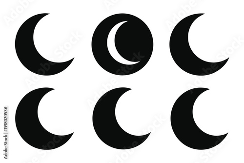 set of crescent moon icon line art silhouette vector illustration