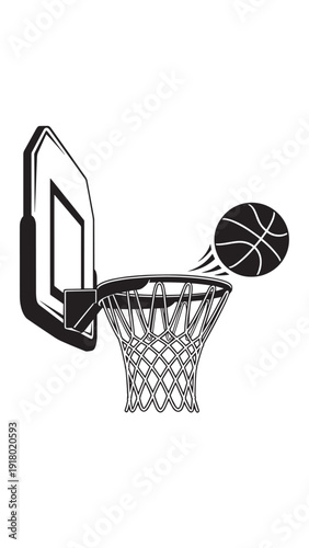 Basketball Hoop and Net Close-Up with Backboard for Sports Action.