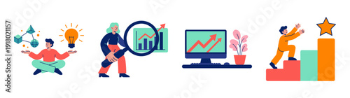 Flat Vector Business Growth and Strategy Graphic Set for Startup Success and Career Development