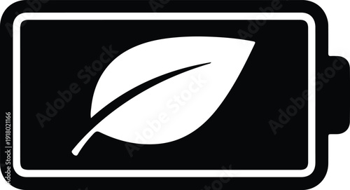 silhouette battery with leaf symbolizing renewable green energy source vector design