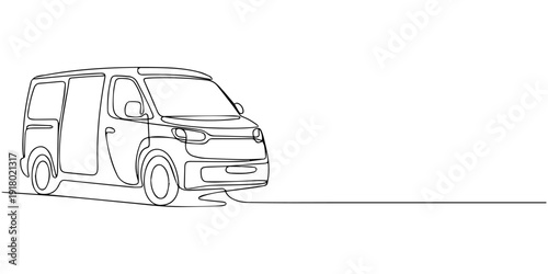 Electric Delivery Truck continuous one line drawing minimalism design. Electric delivery van continuous one line drawing