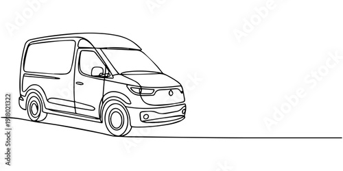 Electric Delivery Truck continuous one line drawing minimalism design. Electric delivery van continuous one line drawing