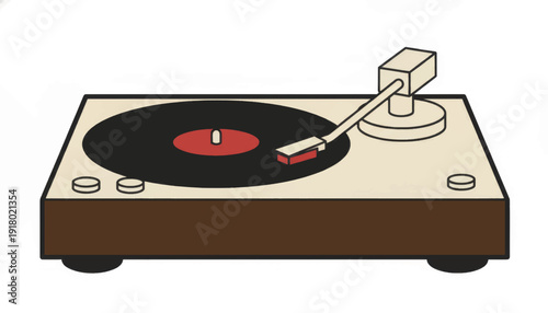 Retro vinyl record player icon. Vintage music turntable vector illustration. Flat design audio equipment isolated on white background