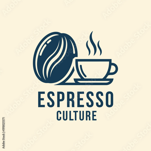 Espresso Culture Logo - Coffee Bean and Cup Representing Coffee Shop.