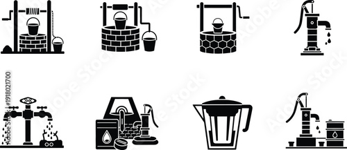Icon collection industrial oil pump and drilling equipment symbols