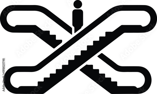 silhouette crossed airport escalator stairs with person icon navigation vector design