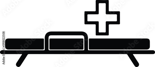 silhouette medical hospital stretcher with emergency cross icon for healthcare vector design