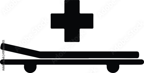 silhouette medical stretcher with cross icon for hospital healthcare equipment vector design